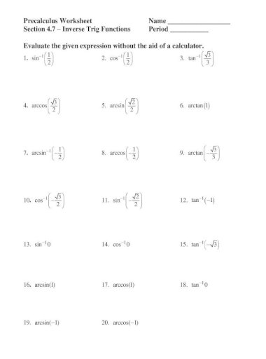 precalculus review worksheet with answers