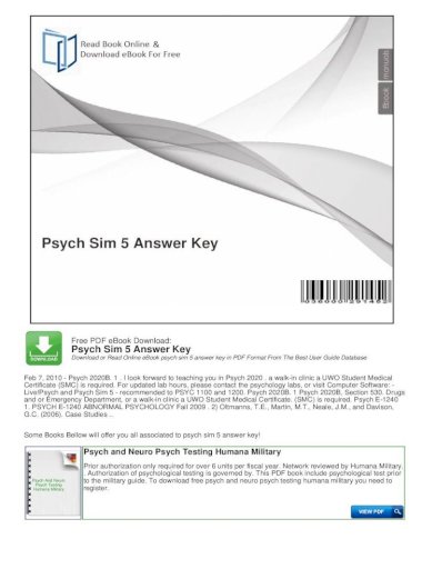 Worksheets answers 5 psychsim [PDF] PSYCHSIM