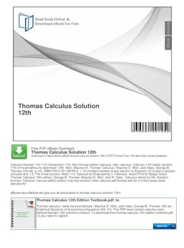 thomas calculus 12th edition solution manual pdf free download