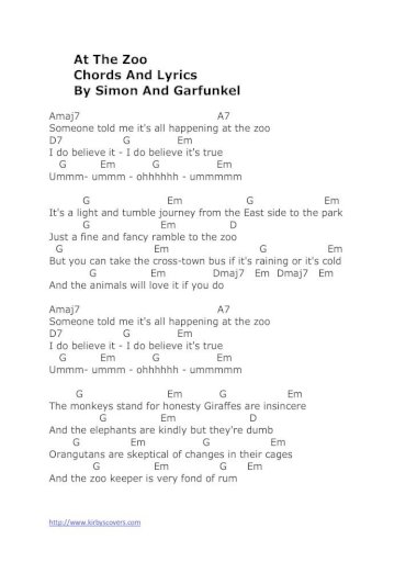 At The Zoo Chords And Lyrics By Simon And At The Zoo Chords And Lyrics By Simon And Garfunkel Amaj7 A7
