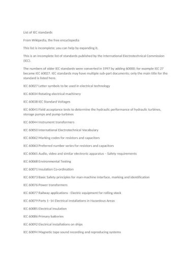 List Of Iec Standards