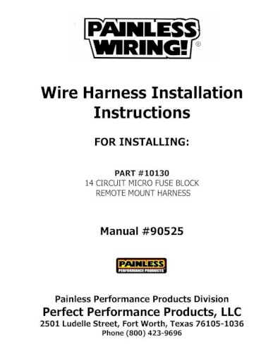 Wire Harness Installation Instructions, Painless Wiring Dual Battery Instructions