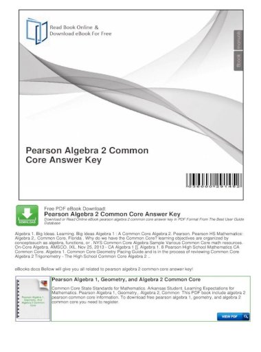 Pearson Algebra 2 Common Core Answer Pearson Algebra 2 Common Core Answer Key Common Core