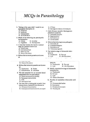 medical helminthology mcqs