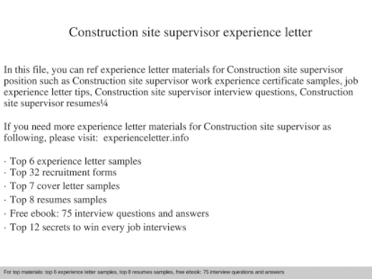 Construction Site Supervisor Experience Letter