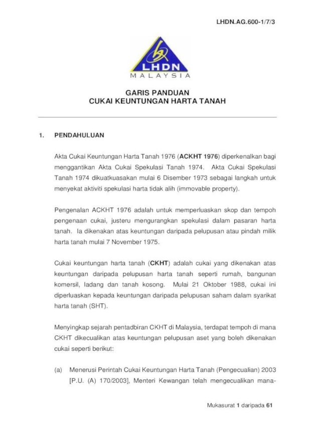 Garis Panduan Cukai Keuntungan Harta Hasil Dalam Negeri Malaysia Muka Surat 3 Daripada 61 Garis Panduan