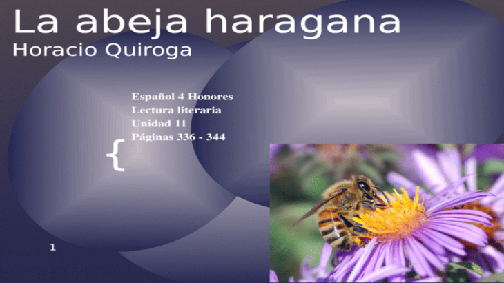 { 1 La abeja haragana Horacio Quiroga Español 4 Honores Lectura literaria Unidad 11 Páginas 336 - 344 slide 0