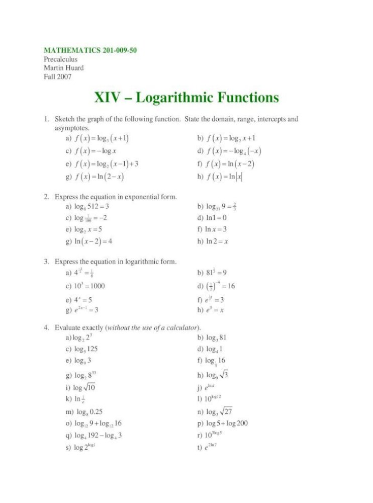 Xiv Logarithmic Logarithmic 2 Log27 9 3 C 1 Log 100 2 D Math 009